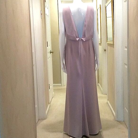Dessy Collection Vivian Diamond Formal Maxi Dress Women's Size 14 Taupe Crepe - Picture 12 of 16